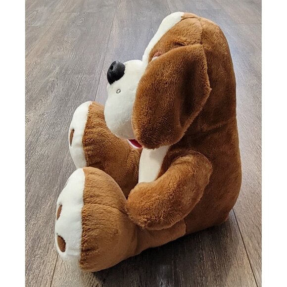 Aurora Brown & White Puppy Dog Plush Stuffed Animals Red Tongue 8.5" Toy - Picture 4 of 11